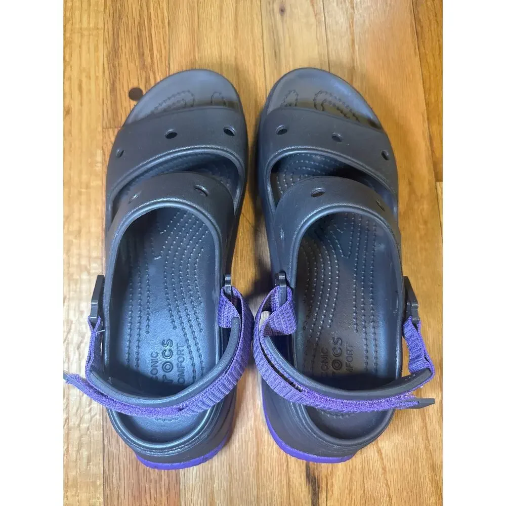 Crocs Sport Sandals Mens 7 Womens 9 Black Purple Adjustable Strap M7 W9